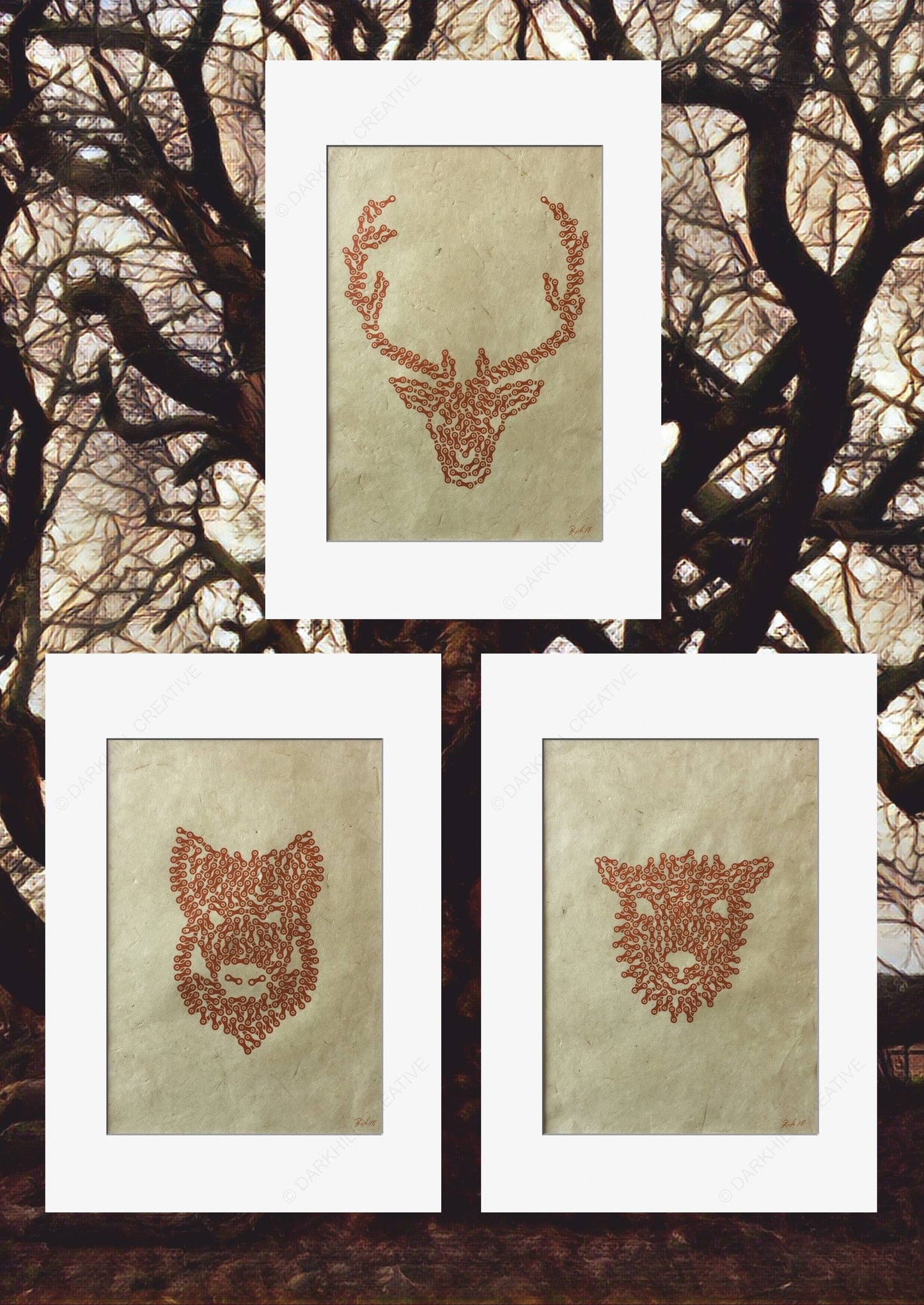 Sheep print | Bike chain print | Forest Collective | Darkhill Creative | Animal in Chain Print | Natural material | Handprinted | Forest ANimal collectino