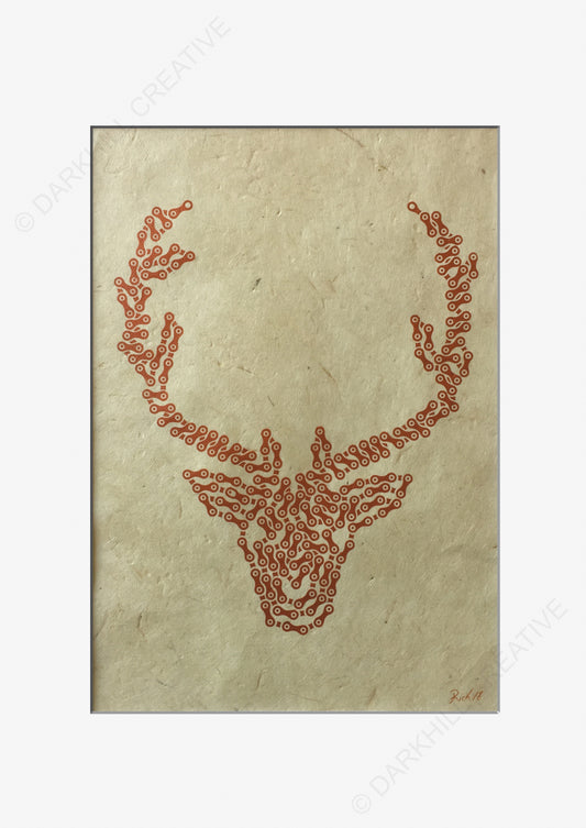 Stag in Chains | Bike chain print | Stag print | Forest Collective | Darkhill Creative | Animal in Chain Print | Natural material | Handprinted